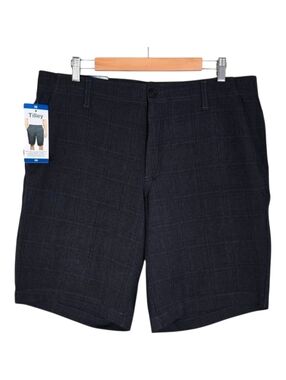 NWT Tilley Men's Charcoal Plaid Stretch Moisture Wicking Golf Shorts 36